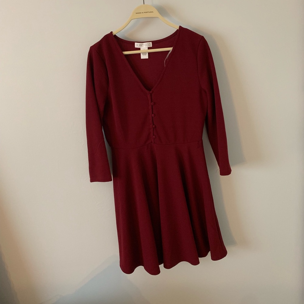 Maroon Button-Up Dress